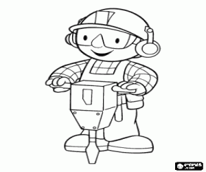 desenho de Trabalhador trabalhando com o martelo mec�nico equipados com capacetes, �culos e tamp�es anti-ru�do para colorir