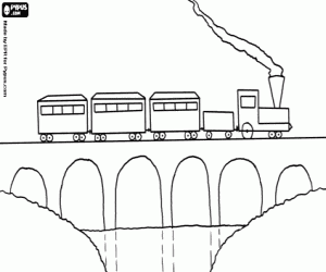 desenho de Trem de vapor sobre uma ponte para colorir