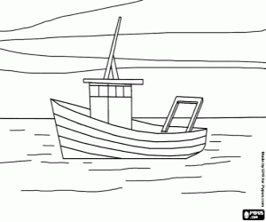 desenho de Um barco de pesca no mar calmo para colorir