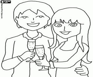 desenho de Um casal brindando com champagne ou champanhe � meia-noite para colorir