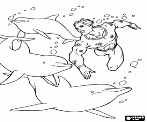 desenho de Um homem nadando com os golfinhos para colorir
