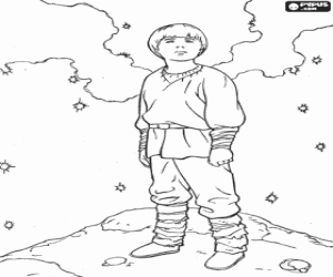 desenho de Um jovem Anakin Skywalker contemplando o c�u estrelado para colorir