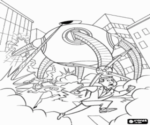 desenho de Um Omnidroid, o rob� inteligente e destrutivo desenvolvido por S�ndrome em ac��o durante a destrui��o da cidade para colorir