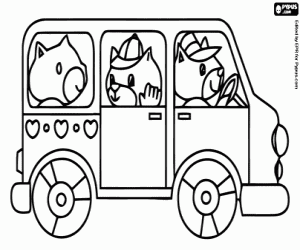 desenho de Um pequeno autocarro com personagens animais  para colorir