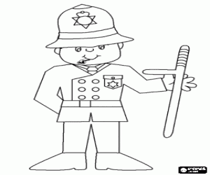desenho de Um pol�cia brit�nico ou bobby com seu chap�u tradicional para colorir