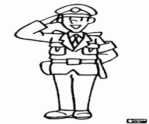 desenho de Um policial d� uma sauda��o militar para colorir