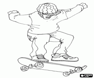 desenho de Um skatista ou skater praticando com o skate para colorir