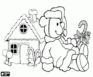 desenho de Uma casa de boneca e um ursinho de pel�cia, presentes preciosos de Natal para colorir