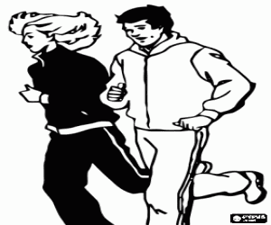 desenho de Uma garota e um rapaz praticando jogging para colorir