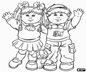 desenho de Uma menina e um menino com o seu cachorro para colorir