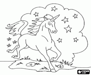 desenho de Unic�rnio - Jovem cavalo com um chifre em espiral para colorir