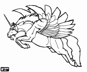 desenho de Unic�rnio ou lic�rnio voando com as grandes asas  para colorir