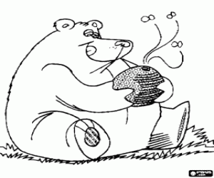 desenho de Urso com uma colmeia do mel para colorir