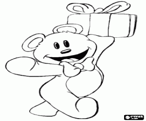 desenho de Urso de pel�cia ou urso de peluche com um presente de anivers�rio para colorir