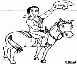desenho de Vaqueiro ou cowboy que sauda com o chap�u quando monta um cavalo para colorir