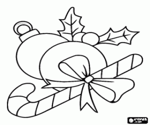 desenho de Variedade de enfeites de Natal: bolas, azevinho e bast�o doce com uma fita para colorir