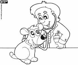 desenho de Veterin�rio fazendo uma varredura a um filhote de cachorro para colorir