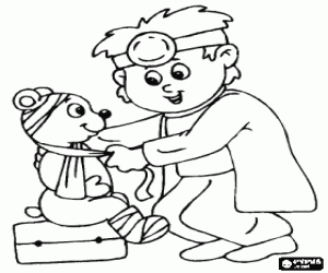 desenho de Veterin�rio ou um m�dico para animais de cura de um pequeno urso para colorir