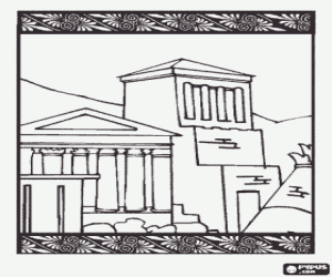 desenho de  Vista dos templos duma cidade grega para colorir