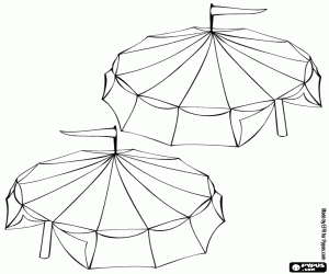 desenho de Vista exterior das grandes tendas dum circo preparado pela apresenta��o o pela fun��o para colorir
