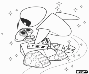 desenho de Wall-E e Eve no espa�o sideral para colorir
