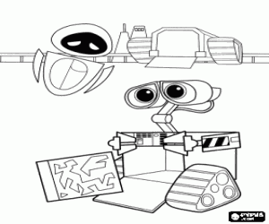 desenho de Wall-E e Eve para colorir