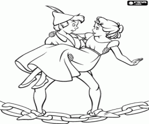 desenho de  Wendy nos bra�os de Peter Pan para colorir