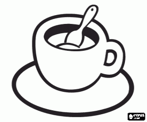 desenho de X�cara de caf� com pires e colher para colorir