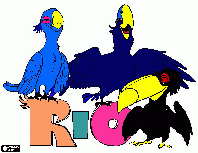 2 araras azuis e 1 tucano para colorir e imprimir