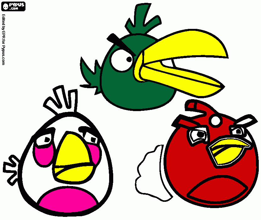3 pasaros do engri birdis toons para colorir e imprimir