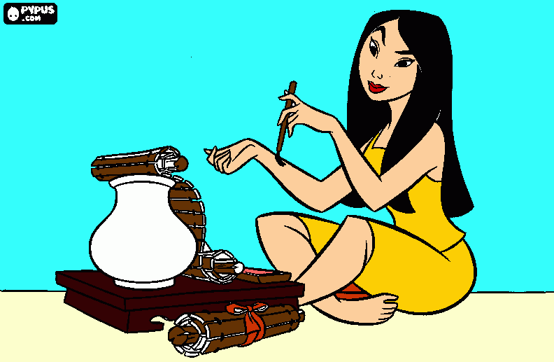 A bela mulan pintando para colorir e imprimir