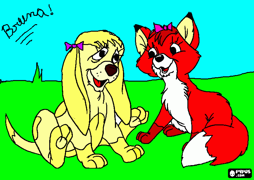 a cadela Mery e a raposa Kiki para colorir e imprimir