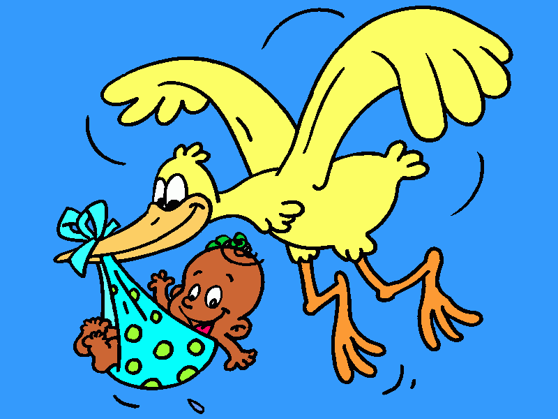 A CEGONHA CARREGANDO UM BEBÊ para colorir e imprimir