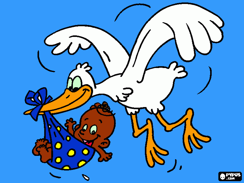 a cegonha com bebê no bico para colorir e imprimir