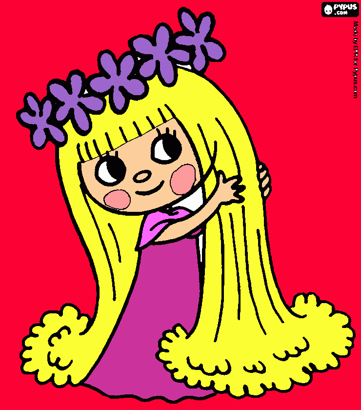 a fada amálka com seus longos cabelos loiros e uma coroa de flores na cabeça. para colorir e imprimir