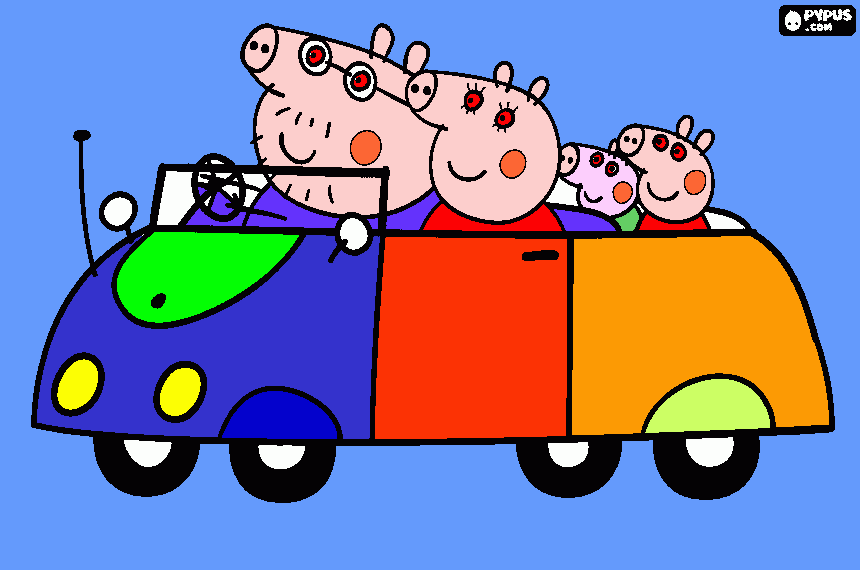 A FAMILHIA DA PEPPA PIG NO CARRO para colorir e imprimir