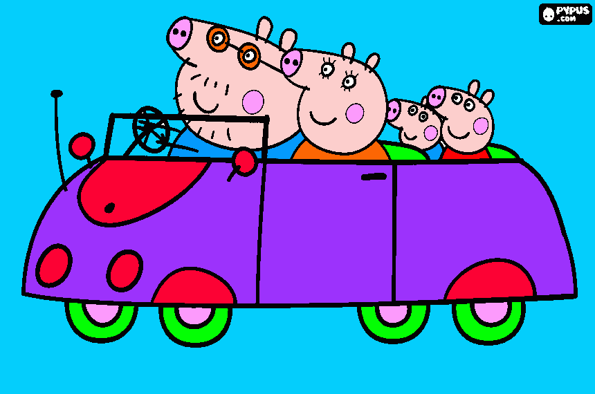 a familia no carro  para colorir e imprimir