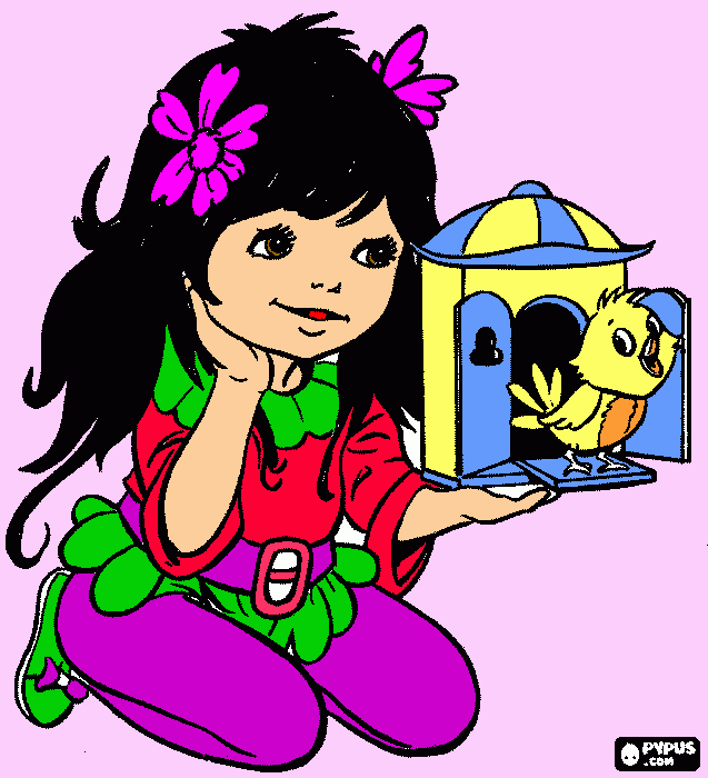 a menina e o passaro para colorir e imprimir