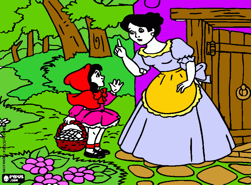 A mãe de Chapeuzinho vermelho avisa-la dos perigos da floresta para colorir e imprimir