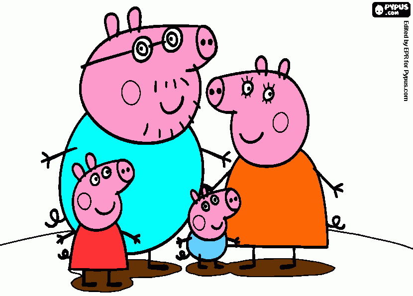 a peppa gerge e amamae e o papai polando em posa de lama para colorir e imprimir