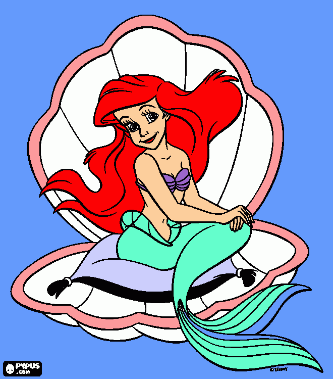 a pquena sereia na concha  para colorir e imprimir