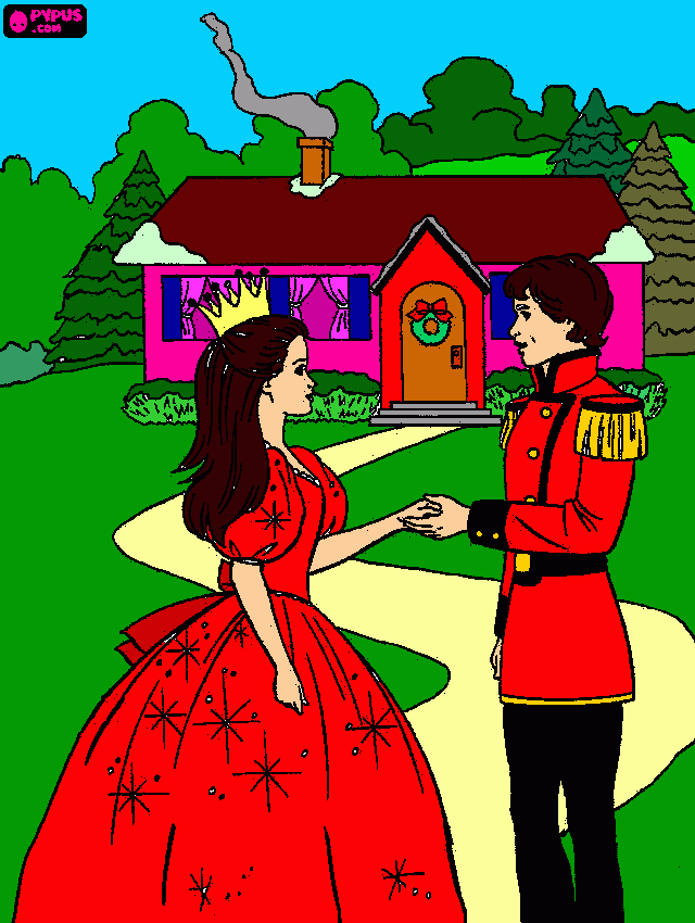 a pricesa cinderela com cabelo castanho e com vestido vermelho... para colorir e imprimir