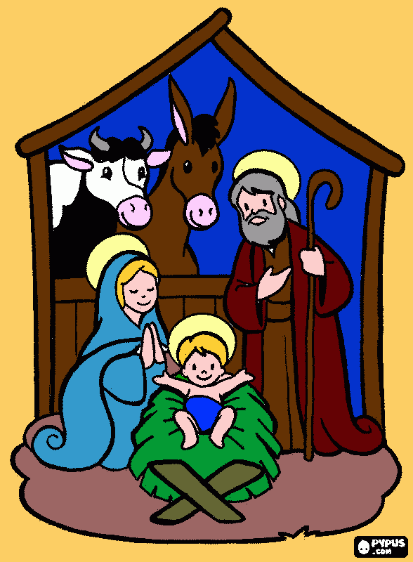 A Sagrada Família: Jesus na manjedoura para colorir e imprimir