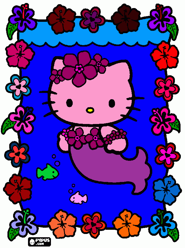 a sereia hello kitty a rainha da ondas das praias... para colorir e imprimir