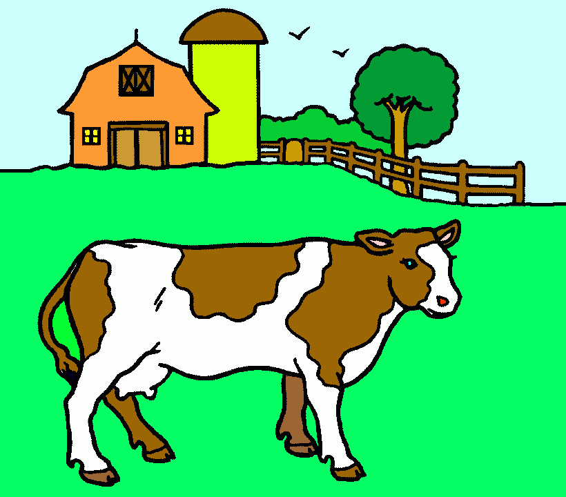 a vaca e o celeiro para colorir e imprimir