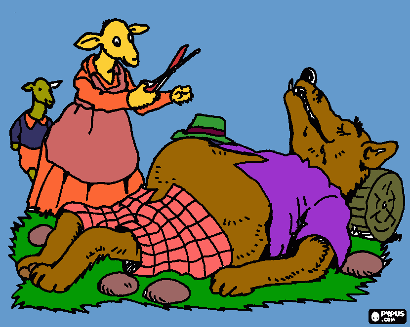 a vovozinha mantando o lobo mau para colorir e imprimir