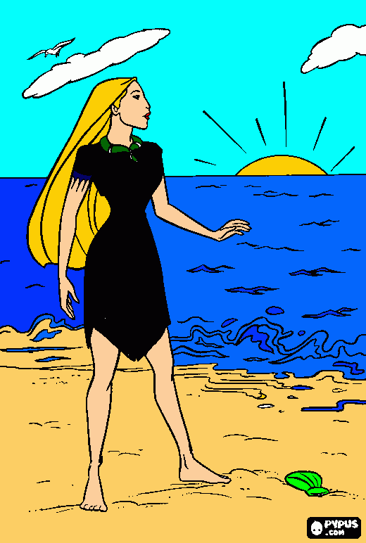  adolecente na praia no anoitecer para colorir e imprimir