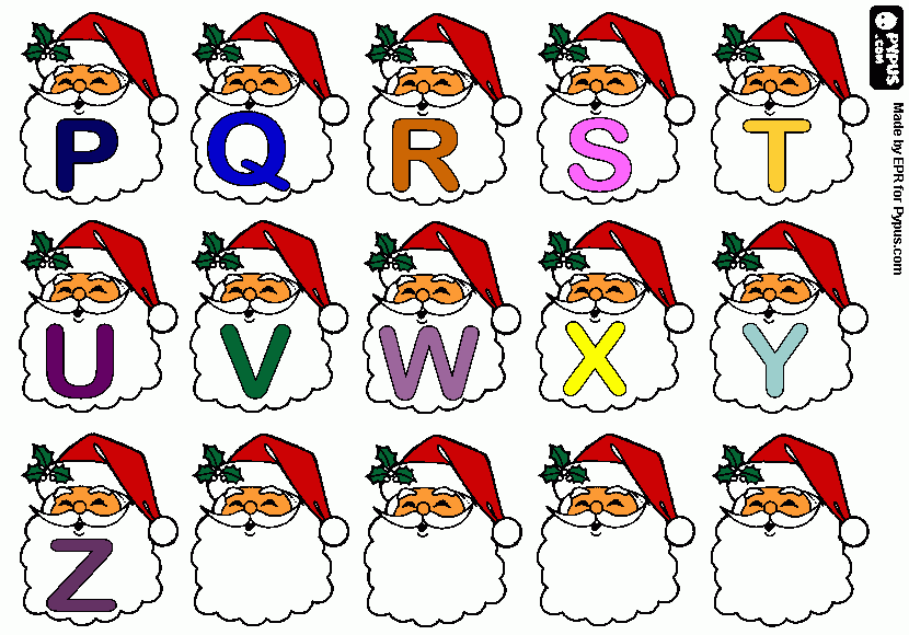 alfabeto de papai noel colorido para colorir e imprimir