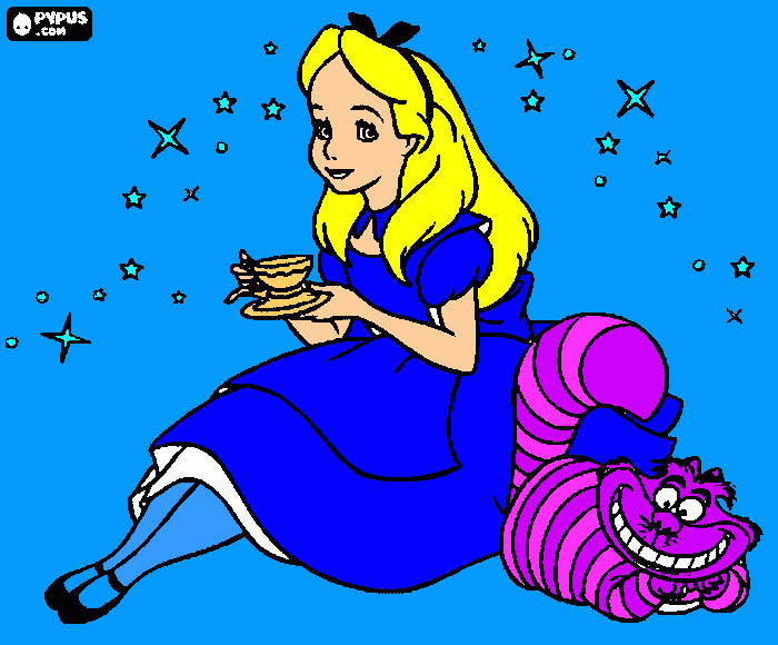 Alice tomando chá  para colorir e imprimir