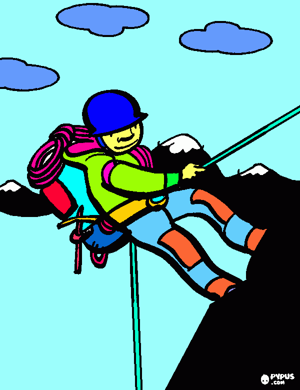 Alpinista escalando para colorir e imprimir